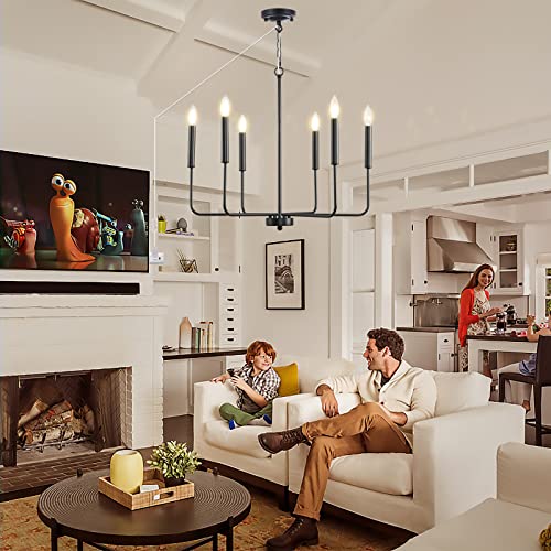 Hoxiya 25.6" Dimmable Plug In Chandelier Lighting With Cord, 6 Light Modern Farmhouse Chandelier For Dining Room, Retro Chandelier Rustic Ceiling Pendant Light For Kitchen Living Room Bedroom Foyer #TOP6