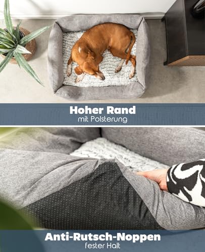 lionto Hundekörbchen mit flauschigem Wendekissen, kuscheliges Heimtierbett in meliertem Design mit tiefem Einstieg für Hunde & Katzen Aller Größen, 80x60 cm, weiches Hundebett, grau