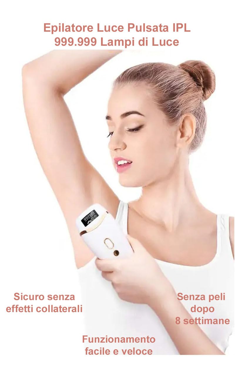 Epilatore Luce Pulsata oltre 999.900 flash, Epilatore Laser per HR/SC/RA, con Livelli di Energia Regolabili per Viso e corpo,Luce Pulsata Uomini e Donne, Auto o Manuale (Bianco)