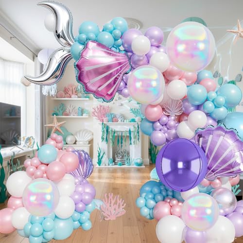 Kit arche de ballons sirène aux reflets nacrés et grands ballons 4D - 3