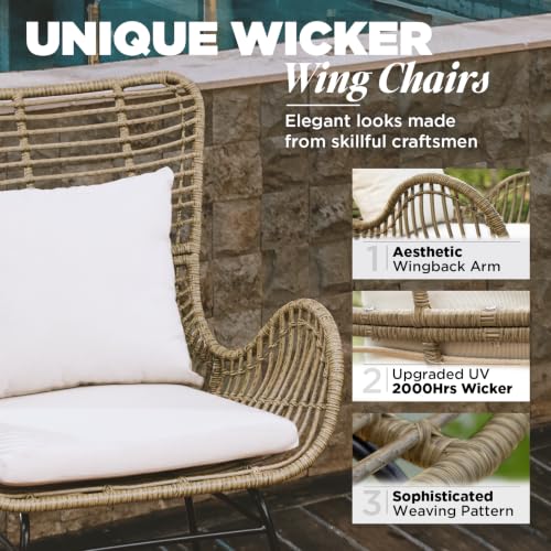 IDZO Isabelle Outdoor Wicker Chairs Set of 2 with Beige Olefin Cushions - Image 5