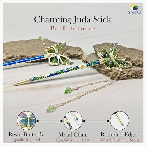 Image of Sanas Butterfly Juda Hair Stick (1Pc) Rhinestone Barrettes For Women Hair Clip Bridal Medium Barrettes For Women Hair Accessories Decorative Hair Clip Butterfly Clips For Girls (1Pc)