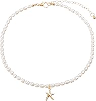 Wgoud Natural Freshwater Pearl Choker Necklace for Women - 14K Gold Plated Adjustable Handmade Jewelry with Starfish Charm Gift
