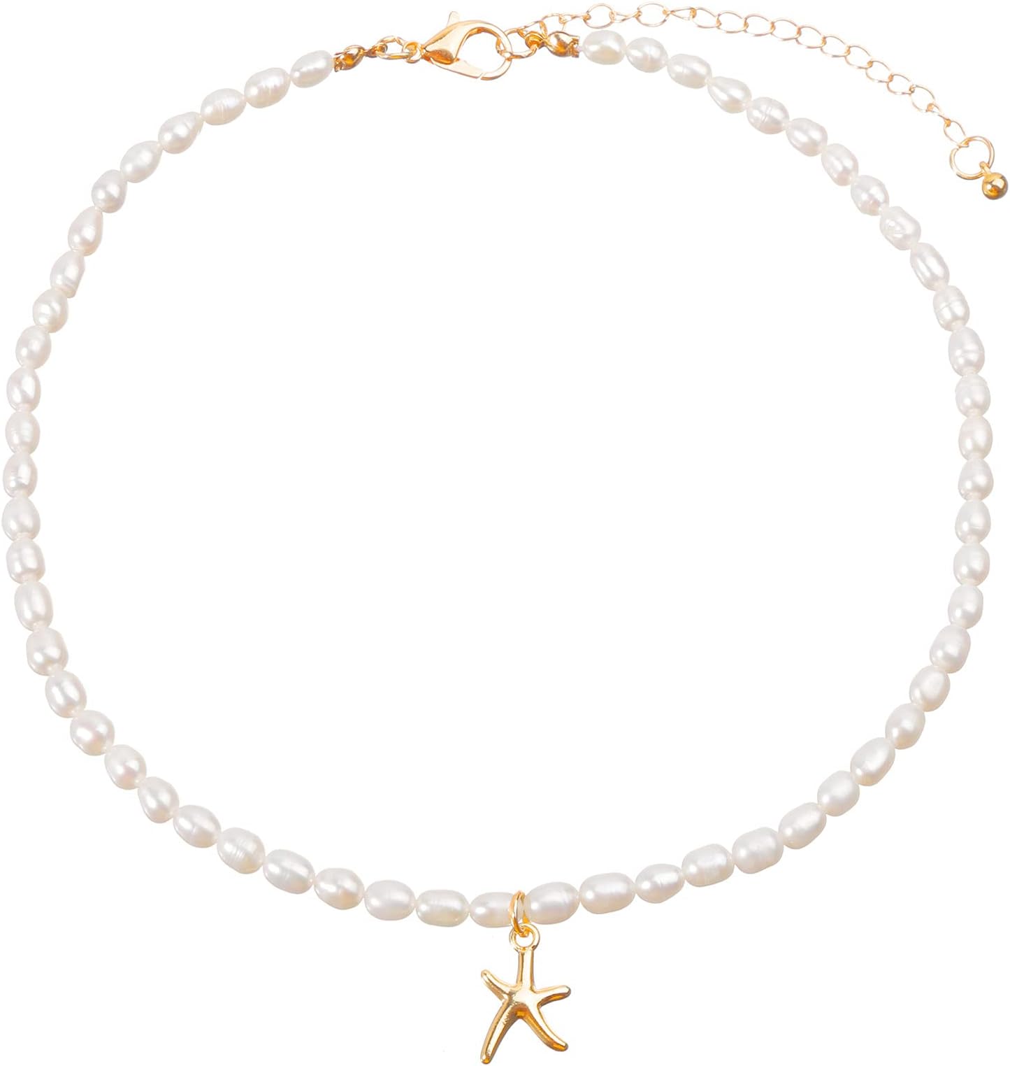 Natural Freshwater Pearl Choker Necklace for Women, Trendy 14K Gold Plated Pearl Necklaces Handmade Jewelry Gift