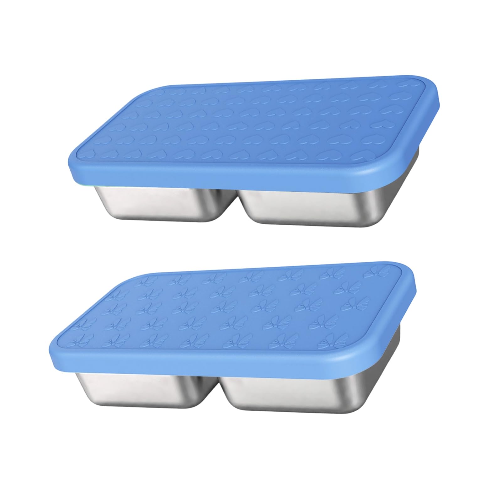 Pangboer Blue Portable Stainless Steel Meal Prep Box, Divided Lunch Container With Silicone Lid For School Workday Packed Meals Rectangular Divided Lunch Container Silicone Lid Meal Prep Box Portable Food Storage