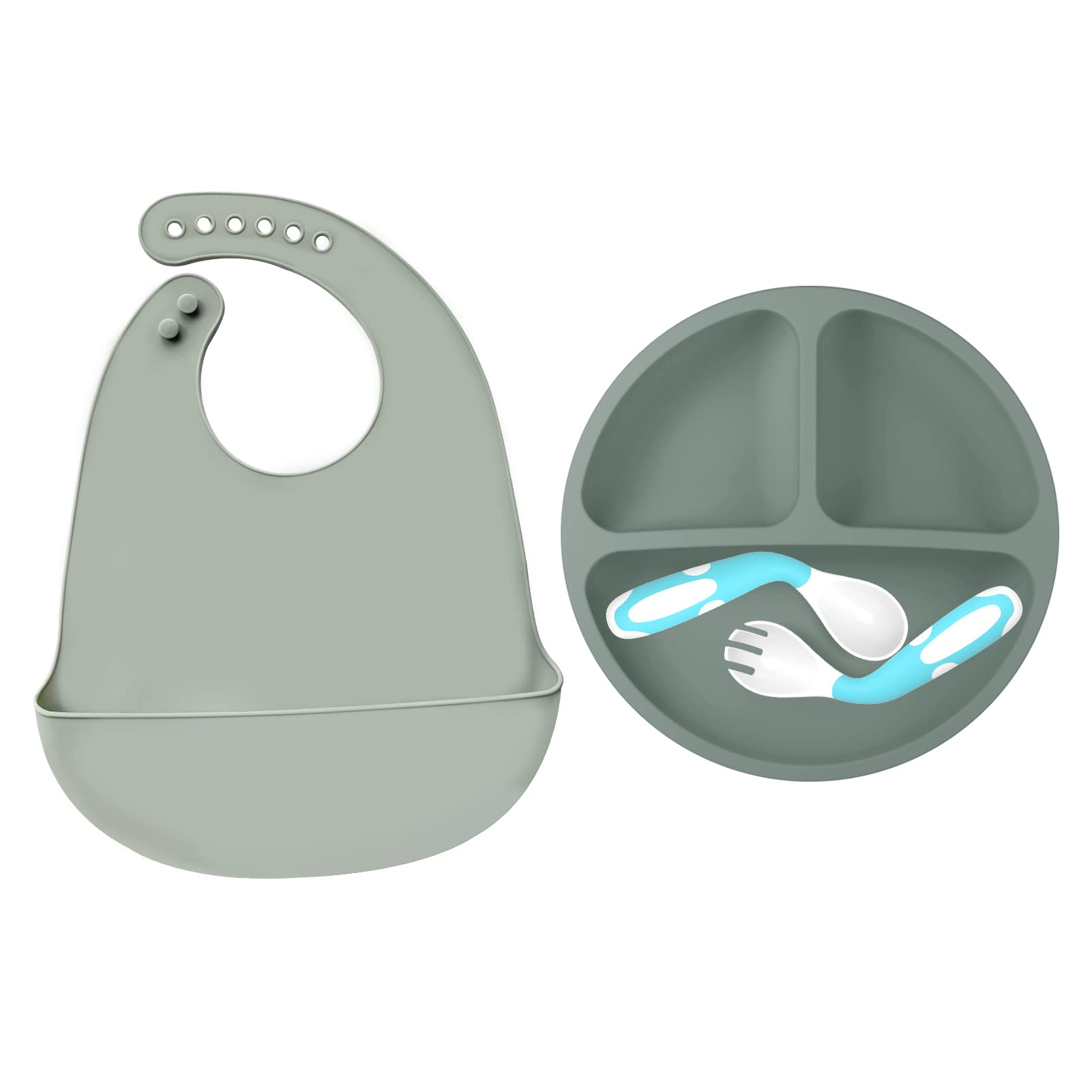 Piatto Bambini Acciaio Inox Con Ventosa - 3 Scomparti, Lavabile, Microonde Safe