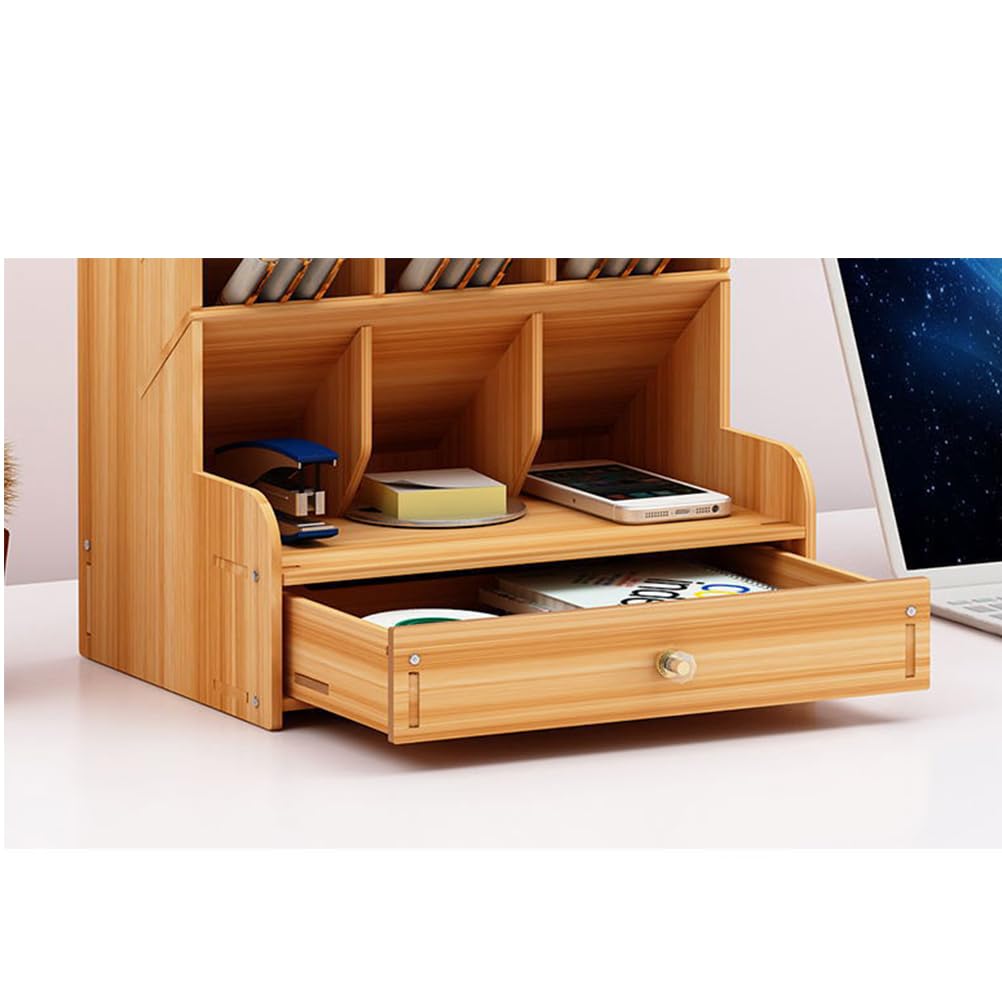 Operitacx Holz Stiftehalter Aufbewahrungsbox Groß Mit Mehrfach Geteilter Fächer Und Schublade Büro Desktop Organizer Für Stifte Und Büromaterial