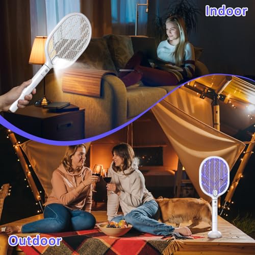 PALONE Elektrische Fliegenklatsche Extra Stark 4000V mit 2 Type-C, 1800mAh Wiederaufladbar Fliegenklatsche Elektrisch, Nacht LED Abnehmbar UV Insektenvernichter Elektro Mückenklatsche