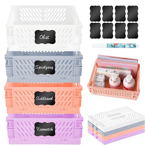 Kiswleon 4 Klappbox 25*16.5*10,Folding Klappbox Klein,Klappboxen Faltbar Stabil für Klappkiste Groß,Klappkorb Faltbar,Klappkiste Klein,Aufbewahrungsbox für Kinderzimmer,Küche,Arbeitszimmer