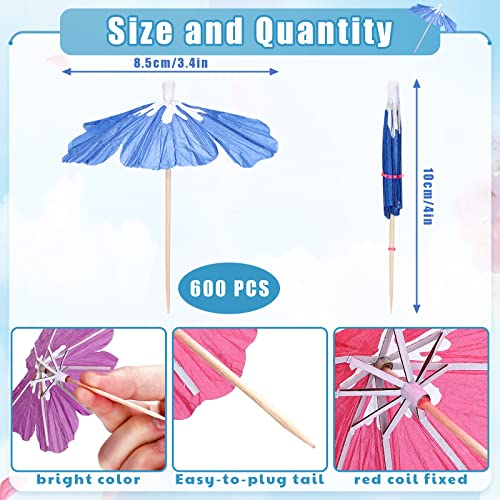 Bulk Drink Umbrellas Cocktail Picks Paper Flower Toothpicks Mini Parasol Cocktail Summer Cocktail Picks Hawaii Cupcake Toppers Luau Party Decor Favors (600 Pieces) #TOP1