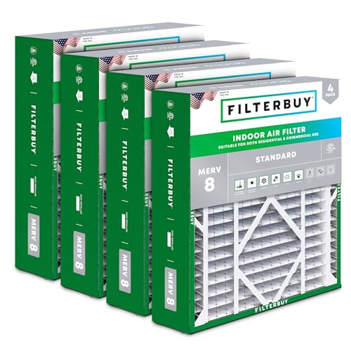 Filterbuy 21x21x5 Air Filter MERV 8 Dust Defense (4-Pack), Pleated HVAC AC Furnace Air Filters Replacement for Rheem, Ruud, and Protech (Actual Size: 20.63 x 20.63 x 4.38 Inches)