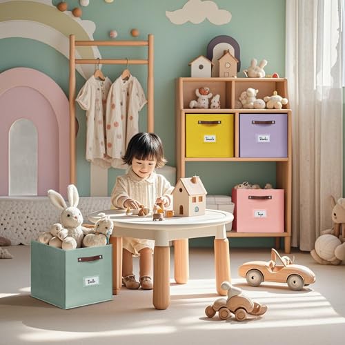 Image of DECOMOMO Storage Baskets, 13x15x13 Storage Cube Bins with Labels for Organizing Shelves Kallax (Kallax / 4pcs, Rainbow)