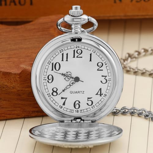 Image of Tiong Vintage Pocket Watch Engraved Cowboy Skull Wolf 3D Pattern Arabic Numerals Quartz Pocket Watch with Chain Best Gifts