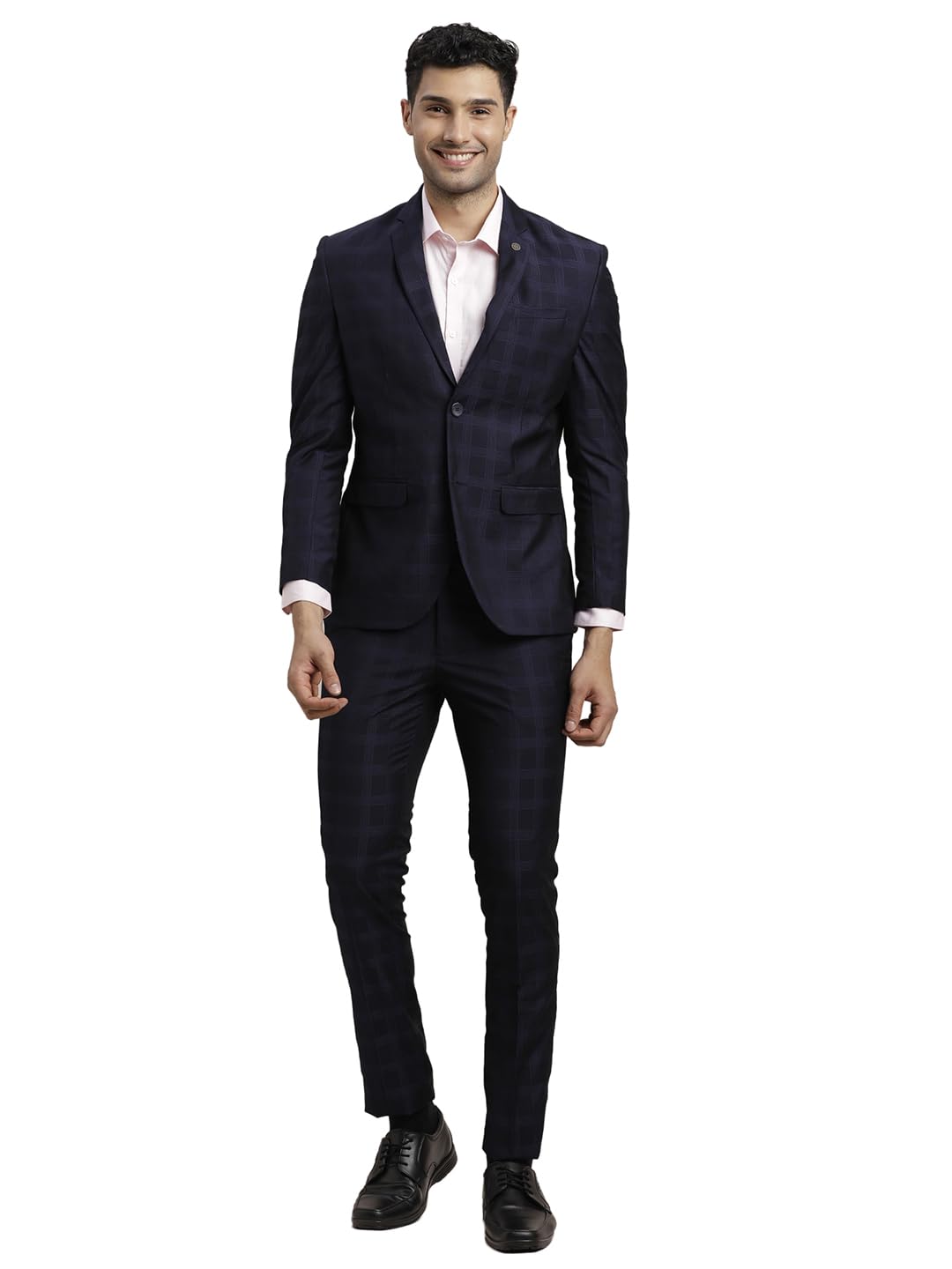 turtle Men Terry Rayon Checkered Full Sleeve Two Piece Navy Blue Party Suit-picture-16