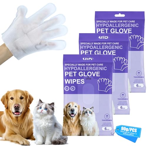PIWOSGOL 18 Stück Verdickung Hypoallergene Handschuhtücher für Hunde & Katzen,Reinigungshandschuhe für Haustiere- Sanfte Reinigung & Geruchsentfernung für Haustiere | Antiallergisch & Hautfreundlich