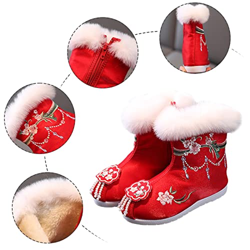 Cotton Boots for Girl Winter Vintage Embroidered Cloth Boots Plush Inside of Hanfu Girls Lace up Sneaker Boots3