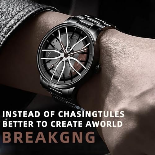 Image of GOLDENIZE FASHION Branded Men's Sport Quartz Watch Car Wheel Dial Rotating Casual Fashion Stainless Steel Alloy Men Multicolour Luxury Watches Wheel Dial Men's Metal Watch Gift Creative Watch
