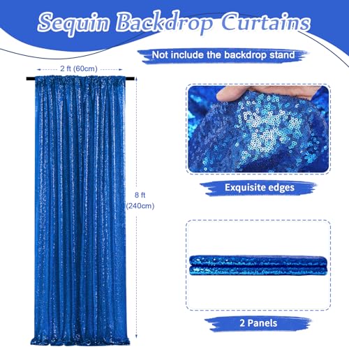 Image of Royal Blue Sequin Backdrop Curtains,2 Panels 2FTx8FT Blue Curtain Backdrop Glitter Party Decorations Background Drapes for Wedding Birthday Anniversary Graduation Photo Booth Decor