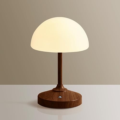 Dawnwake Mushroom Lamp Cordless Lamp Table Lamp,Outdoor Waterproof Shower Lamps,5000mAh Rechargeble Battery Operated Dimmable Touch Desk Lamps,LED Night Light for Bathroom Patio Camping Outdoor/Walnut - Walnut-A