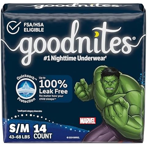 Goodnites Boys' Nighttime Bedwetting Underwear, Size S/M (43-68 lbs), 14 Ct, Packaging May Vary Cover