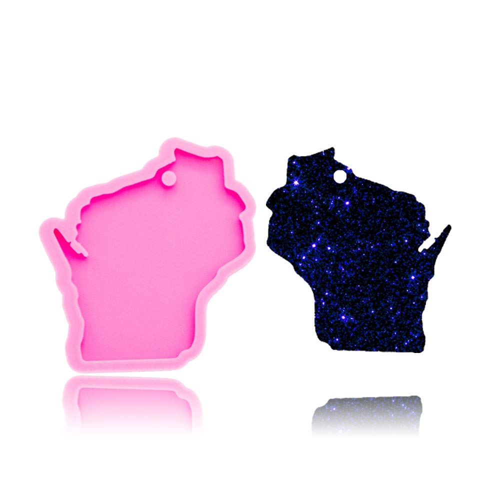 American Wisconsin State Keychain Silicone Mold with Hole DIY Gum Paste Crystal Soap Mould Candy Cake Topper Decoration Fondant Mold Pudding Handmade Ice Cream Ice Cube Chocolate Jelly Shots Desserts