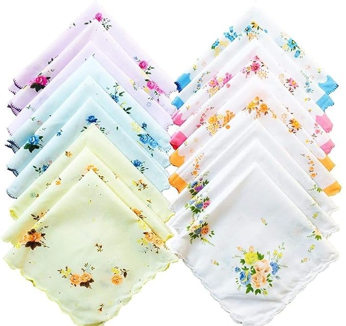Piece Women's 100% Cotton Cut Work Bordar Floral Pattern Handkerchief/Ladies Hankies (Size_30CM X 30CM)
