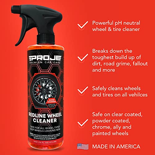 Proje' Premium Car Care Redline Wheel Cleaner 16 Oz | Heavy-Duty Wheel Cleaning Spray | Removes Brake Dust & Road Grime | Rim & Wheel Cleaner | Safe On All Wheel Surfaces #TOP1