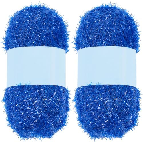 GORGECRAFT 200m 2 Rolls Sparkle Scrubby Yarn Bundle Steel Blue Metallic Scrubby Polyester Scrub Eyelash Yarn for Dishcloths Knitting Weaving Crochet Doll Hat Cleaning Tool Craft Project
