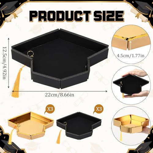 Dunzoom 6 Pcs Graduation Cap Serving Trays, 2026 Fillable Grad Cap Serving Dish with Tassel Gold Black Graduation Hat Food Container for 2026 Graduating Party Supplies Table Decoration by Dunzoom - Used condition - Image 2
