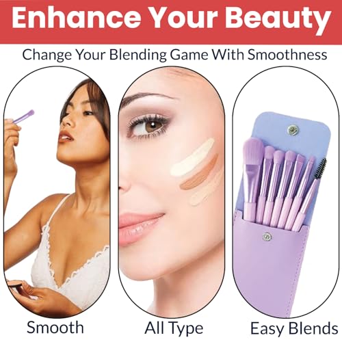 Image of TEMPERIA (Pack of 8) Small Size Makeup Brush Set - Soft Bristles Make Up Brushes Sets Kit for Foundation, Concealers, Eyeshadow, Blush, Compact Face Powder, Highlighter, Contour, Blending Eye Liner - With Pouch (Random Colors)