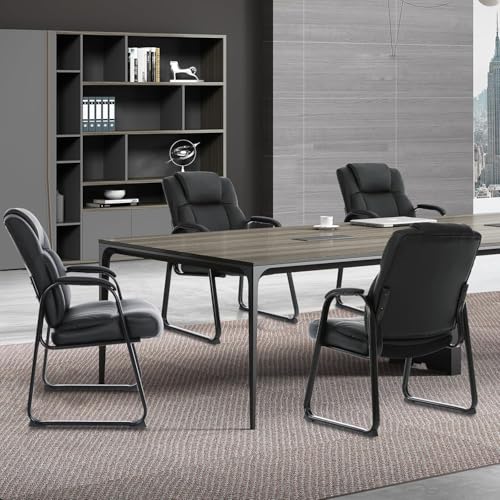 Image of CLATINA Heavy Duty Guest Chair with Padded Armrests and Sled Base, Executive Leather Soft Reception Chair 400lbs Capacity for Office Conference Waiting Meeting Room, Black (4 Pack)