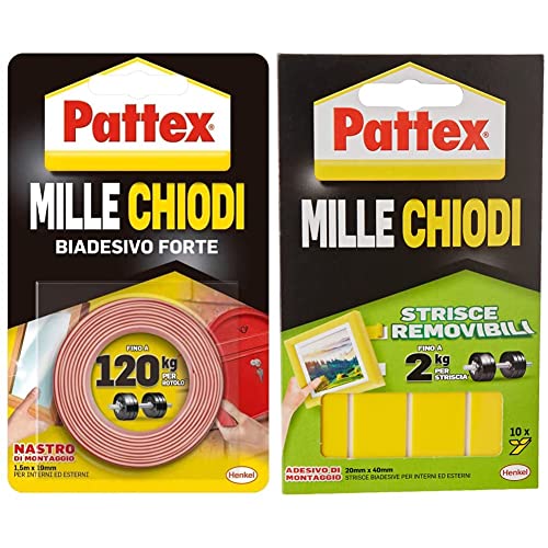 Pattex Millechiodi Tape, nastro biadesivo extra forte per applicazioni permanenti,