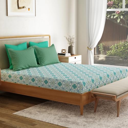 Image of Mytrident Bedsheet for Double Bed Queen Size |90 Inches x 100 Inches | Flourish Blue