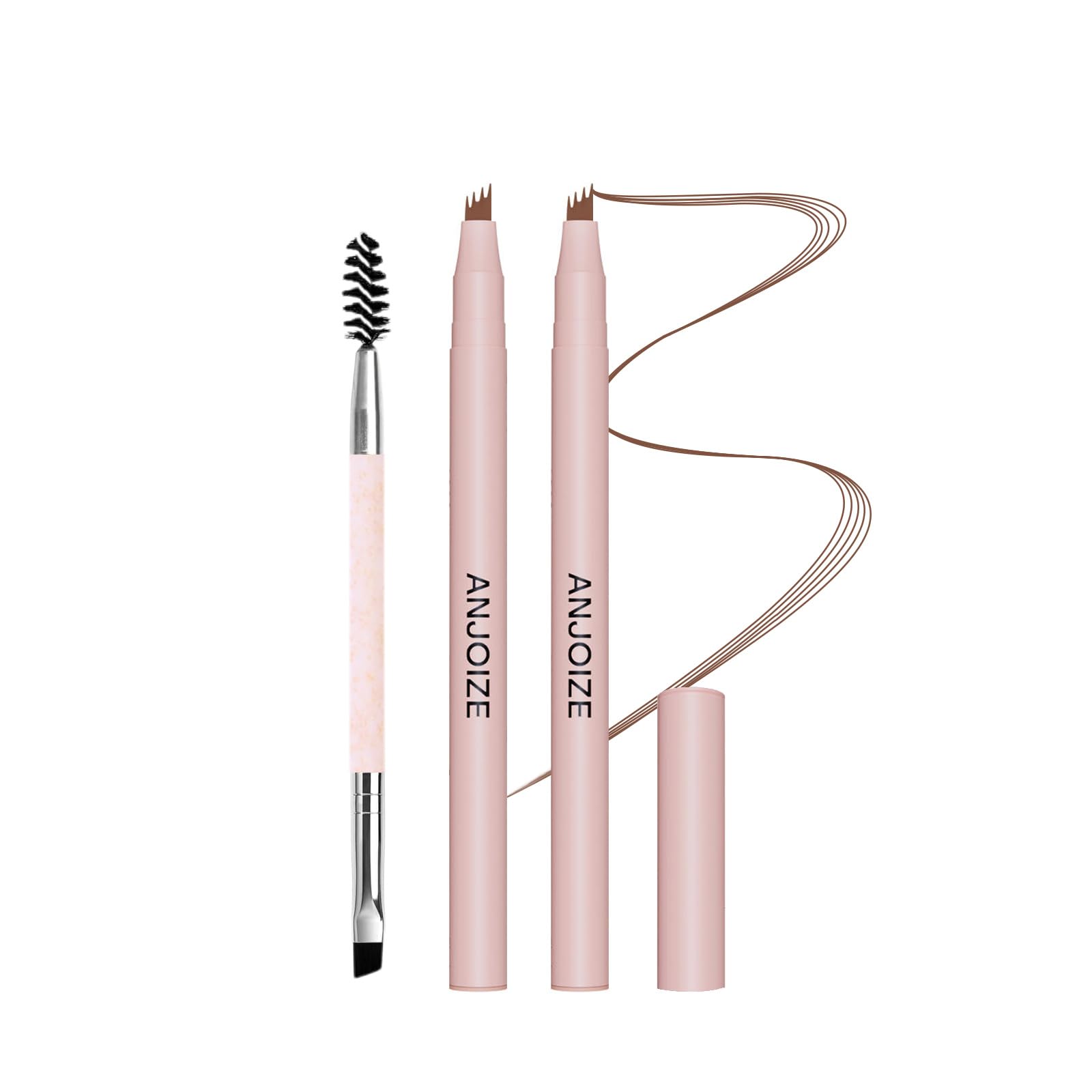 Eyebrow Pen,2PCS Microblading Eyebrow Pencil,4 Tip Eye Brow Pen and Dual-Ended Eyebrow Brush,Brow Pencil with Hair like Strokes,Waterproof,Long Lasting (Dark Brown)
