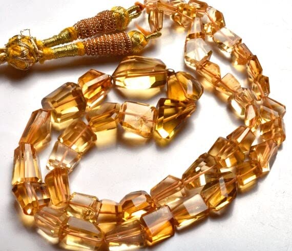 Collier citrine dorée naturelle AAA | Pierres à facettes haut de gamme pour création