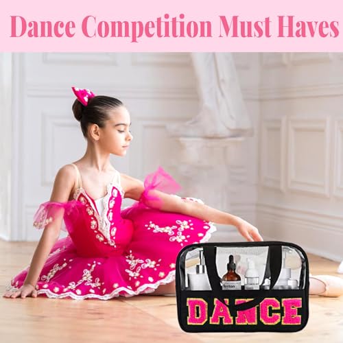 Chenille Letter Bags for Dance Recital Gifts Clear Ballet Dance Makeup Bag with Handle and Zipper Waterproof Nylon Portable Toiletry Bag, Dance Competition Must Haves2