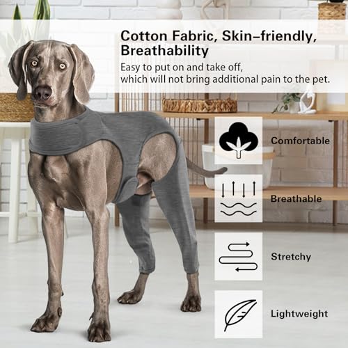 Yoolhamy Chirurgie-Genesungsanzug für Hunde, Bein-Wundschutz, Ellenbogenschutz, Kegel-Alternative, verhindert Lecken und Beißen, langärmelig, Grau, Größe S