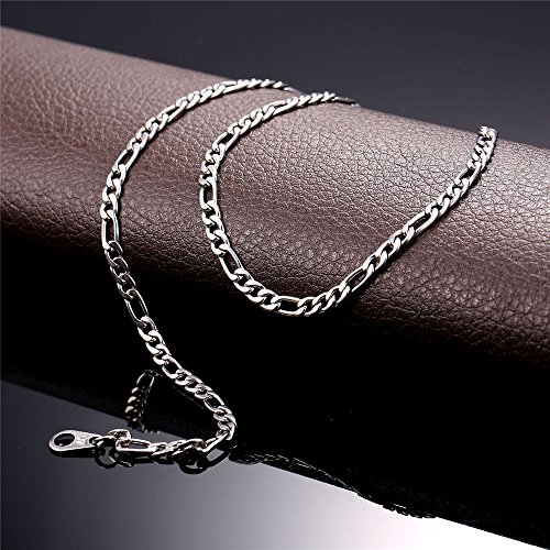 U7 Men Necklace Preminum Fashion Jewelry Stainless Steel 3Mm Wide Figaro Chain For Pendant, 18" #TOP4
