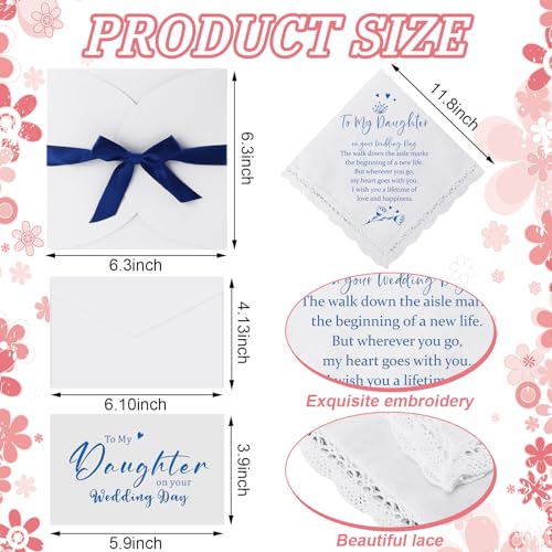 6 Pcs Wedding Gift to Daughter from Mother Include Embroidered Handkerchief Bride Angel Charms Card Makeup Bag Petal Envelope Blank Envelope for Wedding Day Bridal Shower Keepsake2