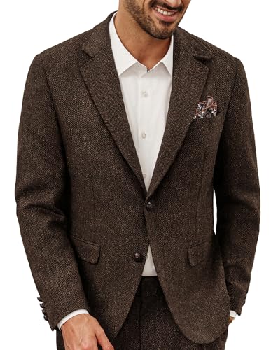 PJ PAUL JONES Blazers de Hombre de Mezcla de Lana Chaqueta de Traje Casual Chaqueta de Tweed Vintage, marrón, XL