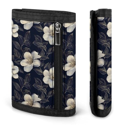 Elegant White Flowers Print Wallet for Men, 8 Credit Card Holder Slim Minimalist Front Pocket Small Mens Bifold Wallets2