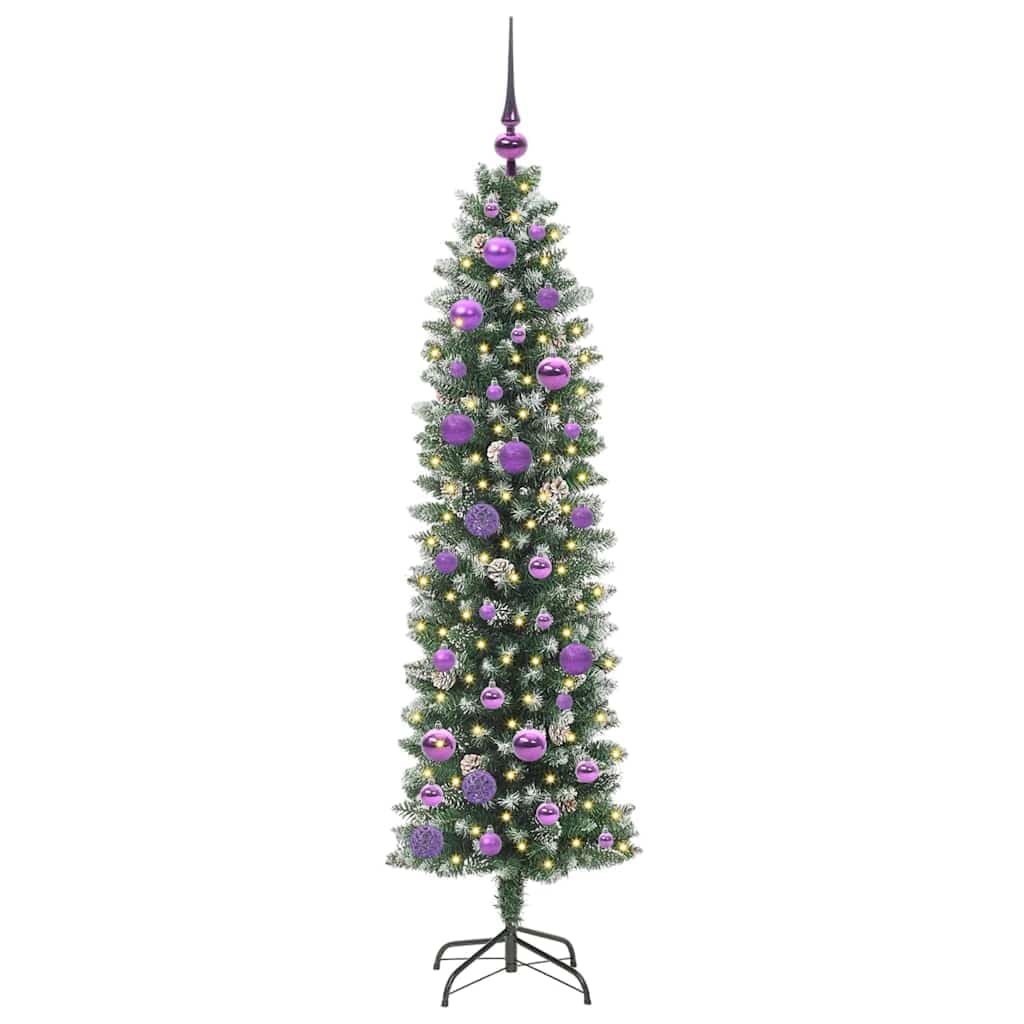 Sztuczna smukła choinka zielona i biała 150 cm, PCW i metal, z 150 diodami LED o ciepłej białej barwie, 8 trybów, zasilanie USB, do wnętrz, uroczystości rodzinnych