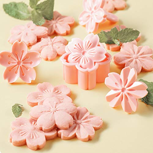 Cookie Press, 4 Styles Cookie Stamps Cherry Blossom Cookie Cutters Mold For Flower Cookies Pastry Accessories (Pink) #TOP1