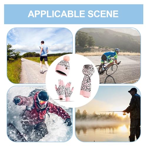 Winter Hat Scarf Gloves Set - Warm Knit Beanie With Cute Leopard Print, Cozy Knitted Hat, Cold Weather Scarf & Gloves Set | Comfortable Cold Weather Hat Scarf Gloves Set, Winter Accessories For Women3