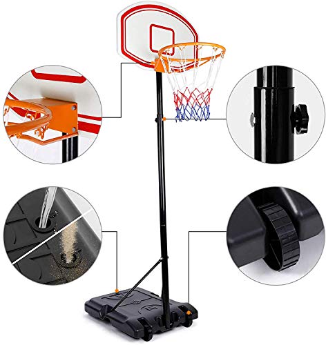 Amzdeal Portable Basketball Hoop, Basketball System Height Adjustable for Kids Youth, Basketball Goal W/Basketball Backboard, Wheels, Basketball Net, Suitable for Indoor Outdoor Use