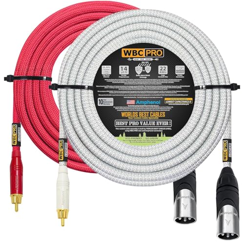 20 Foot RCA to XLR (Male) Cable Pair - WBC-PRO-LOCAP Low-Capacitance (14pF/ft) 22 AWG Ultra-Silent Audiophile & Pro-Grade Audio Interconnect Cable - Amphenol Plugs & Red & Silver Tweed Jackets