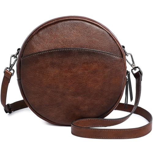 Image of COOLCY Leather Crossbody Bags,Circle Purse Shoulder Bag, Fashion Round Handbag for Travel,Valentine's Gift for Women