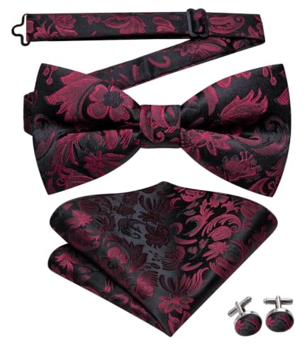 Image of Dubulle Mens Paisley Striped Bowtie Set Pre-tied Bowtie for Men and Pocket Square Set Wedding Business