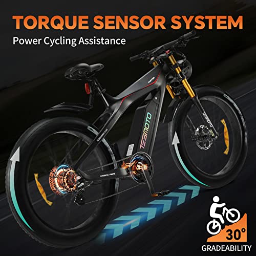 Tesgo Hunter Electric Bike For Adults - 1000W Bafang Motor 95N.m Electric Bike Torque Sensor Ebikes For Adults 26’’ X 4.0’’, 48V 17.5Ah Removable Battery Carbon Fiber Ebike W/Hydraulic Brakes #TOP3