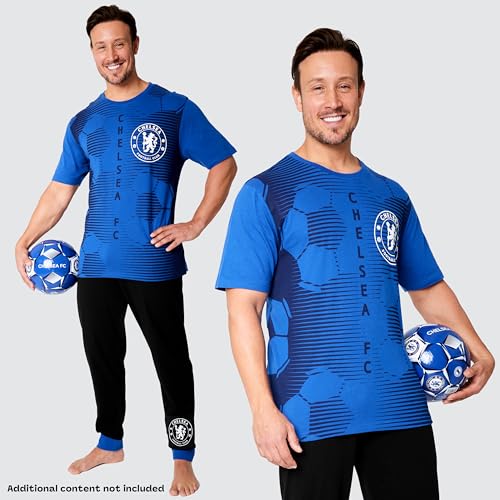 Chelsea F.C. Mens Pyjamas Set Nightwear T-Shirt and Long Bottoms PJs Lounge Set for Men Teenagers S-3XL Gifts for Men (Blue/Black, XXL)4